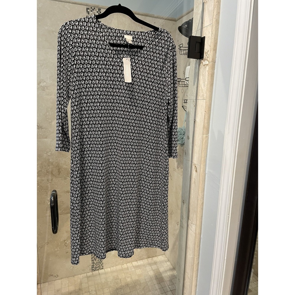 Chicos Jersey Geo Print Black White Sheath Dress Size 1 Small Medium 570259941